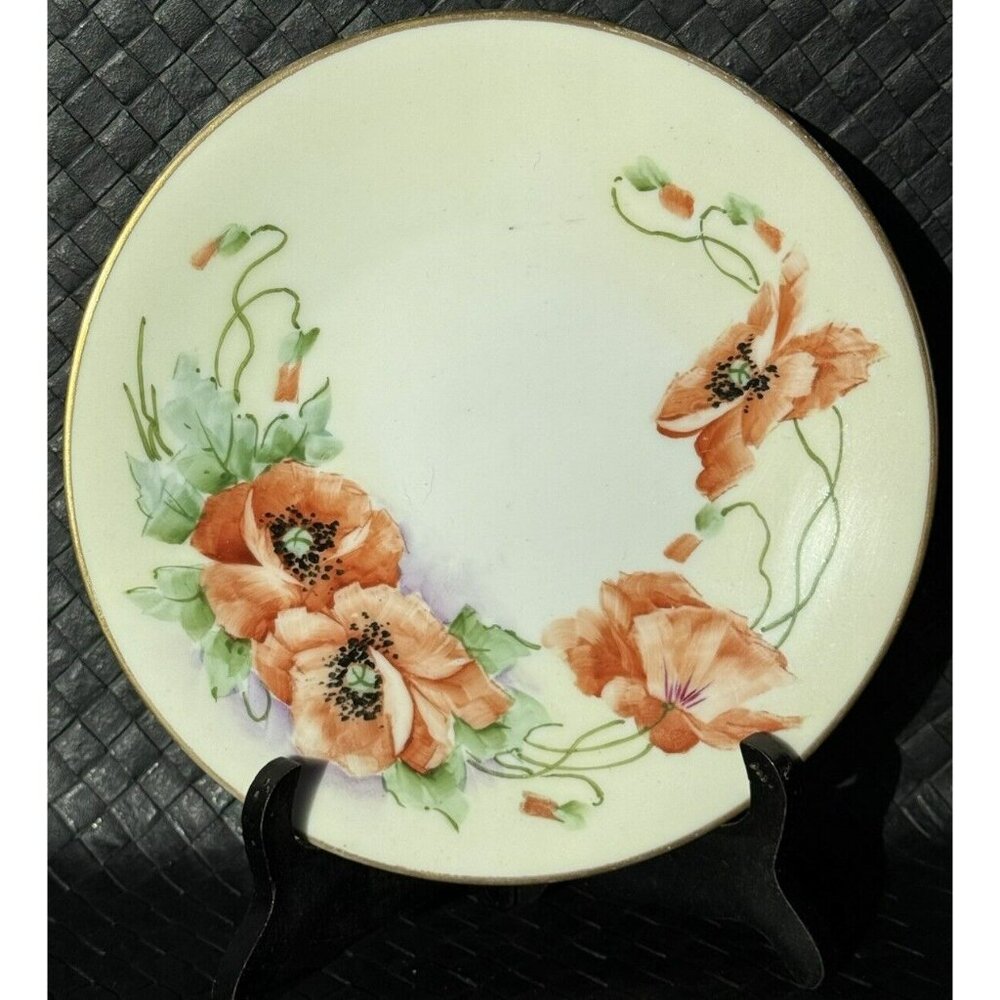 Favorite Bavaria Hand Painted Dessert Plate Signed Parker 7 1/2” Orange Poppies